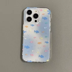 Blue Blended Colorful Fish Advanced Minimalist Kawaii Phone Case Cover - iPhone 12 Mini (Only Case)