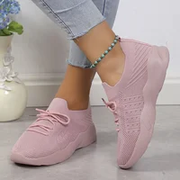 Lucyever Women's Breathable Knitted Sneakers Autumn Comfort Thick Bottom Walking Shoes Women Non Slip Mesh Flat Shoes Size 43