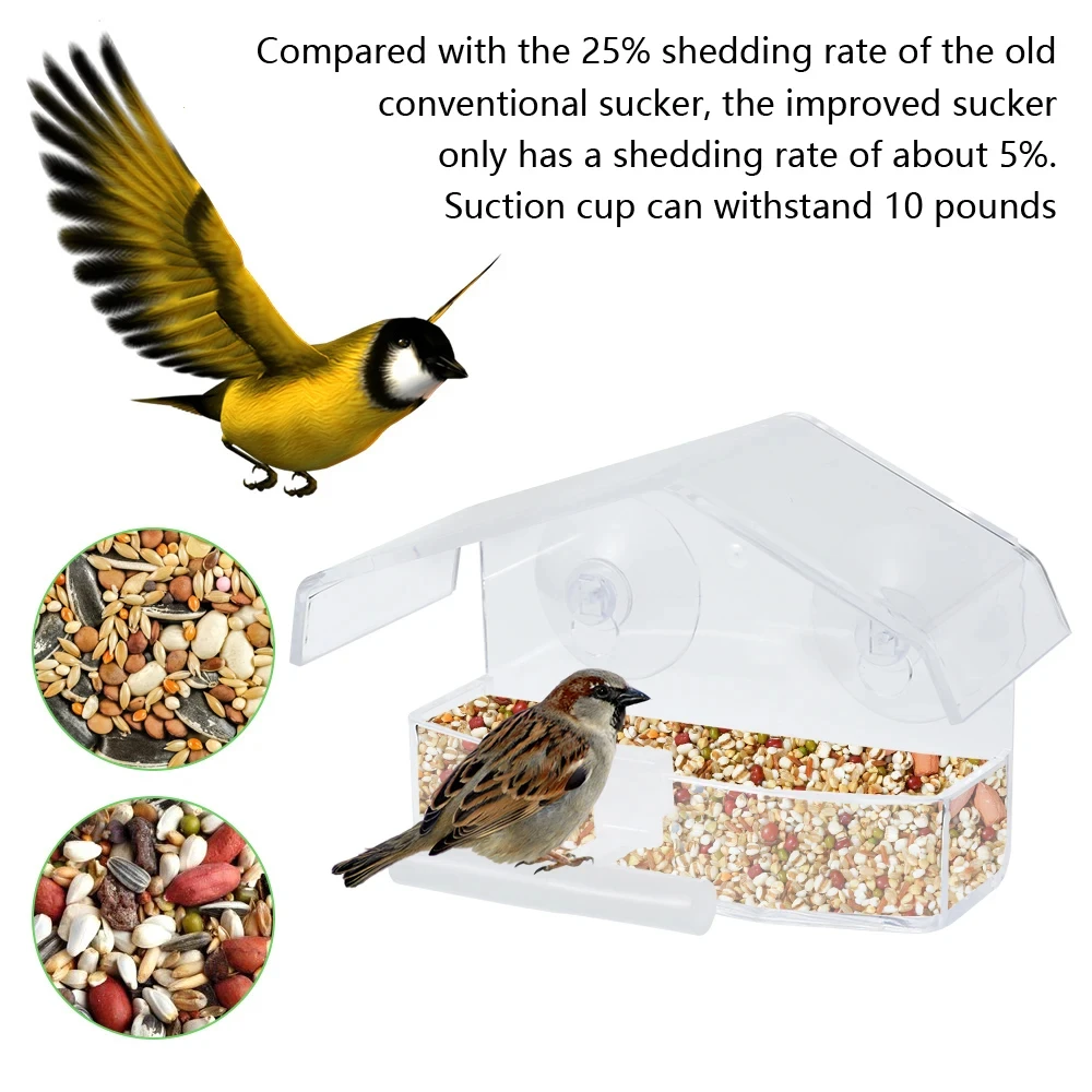 Acrylic Bird Feeder Window Hanging Clear Bird House Feeding Cage With Suction Cup for Home Window Garden Patio Feeder Tray