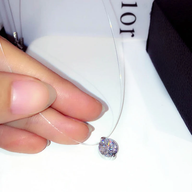 New Trend Pendant Necklace for Women Zircon silver plate Big Bling Invisible Fishing Line Choker Fashion Gift Jewelry