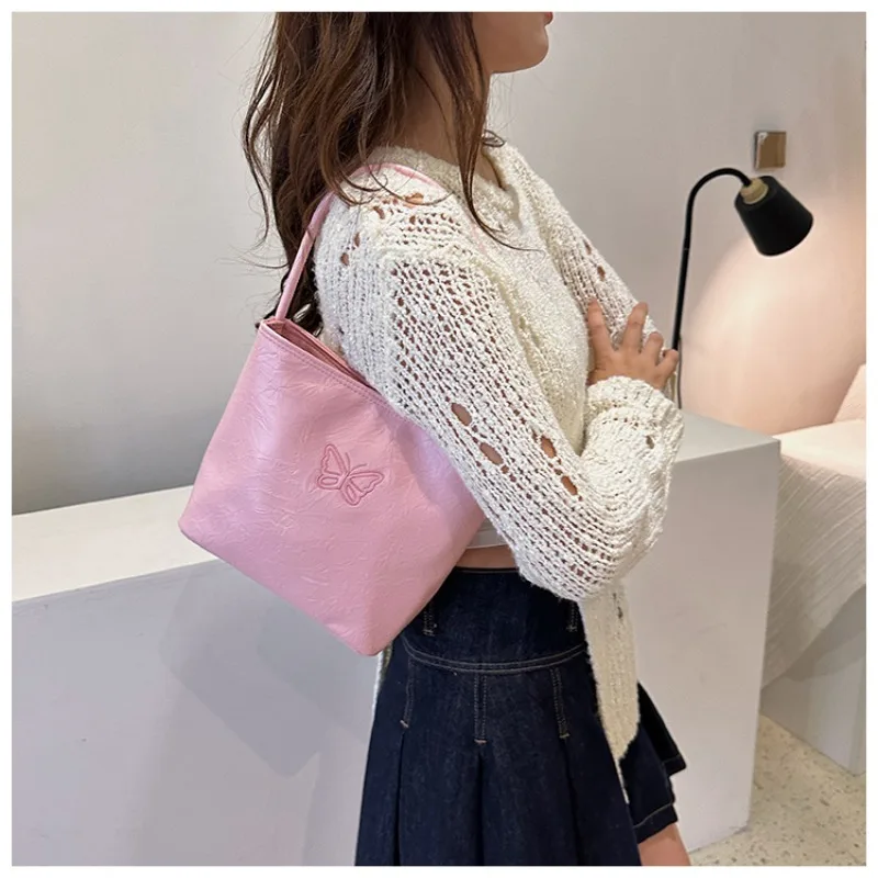 

Minority Design Advanced Sense Silver Bucket Bag Female Shoulder Bag New Fashion Solid Color Hand Bill of Lading Shoulder Bag