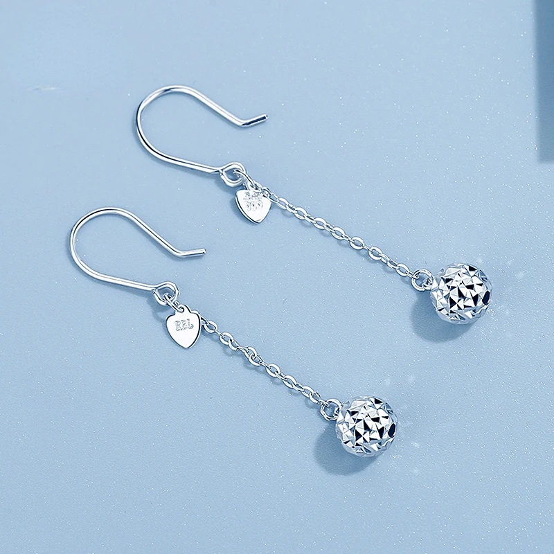 

Pt950 Platinum Earrings Women's White Gold Round Ball Ear Line Long Eardrop Tassel Ear Hook