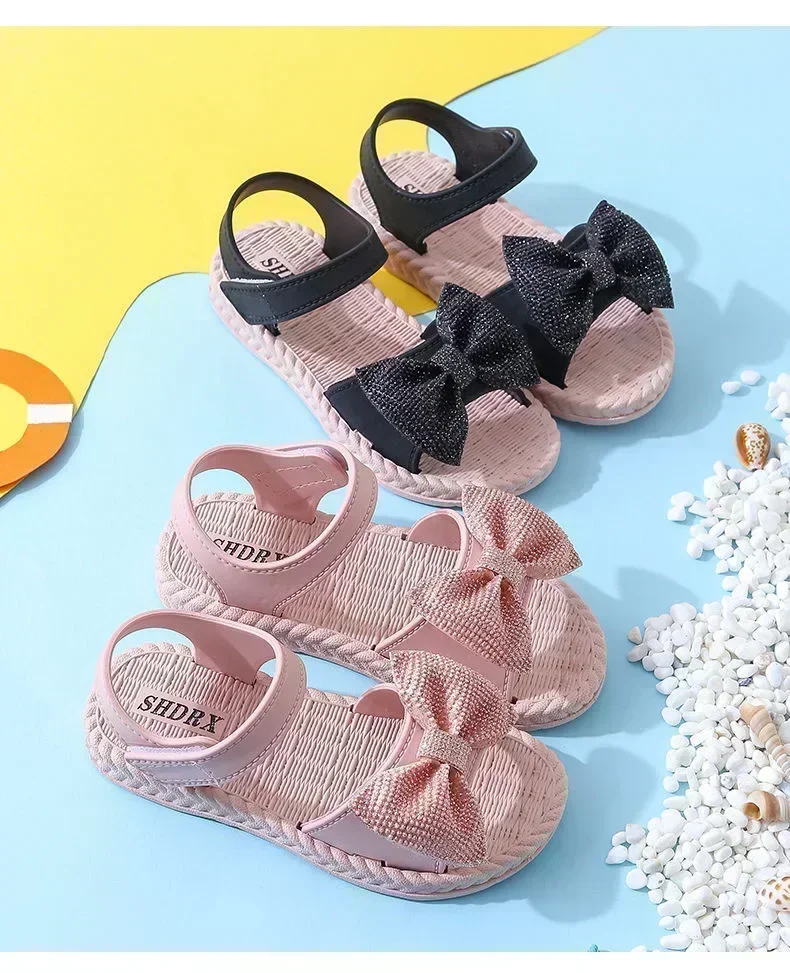 صنادل بنات صيفية جديدة بتصميم كوري للأطفال الكبار، أحذية أميرات مسطحة وناعمة وعصرية، صنادل شاطئية متعددة الاستخدامات للفتيات الصغيرات