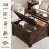 Farmhouse Coffee Table with Storage,Wood Center Table with Flip-Top Lids, Coffee Tables with Hinged Lift Top, Brown 4