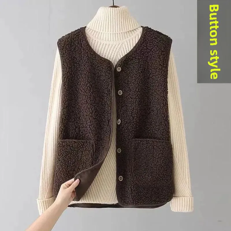 Brown [button thickened vest]]