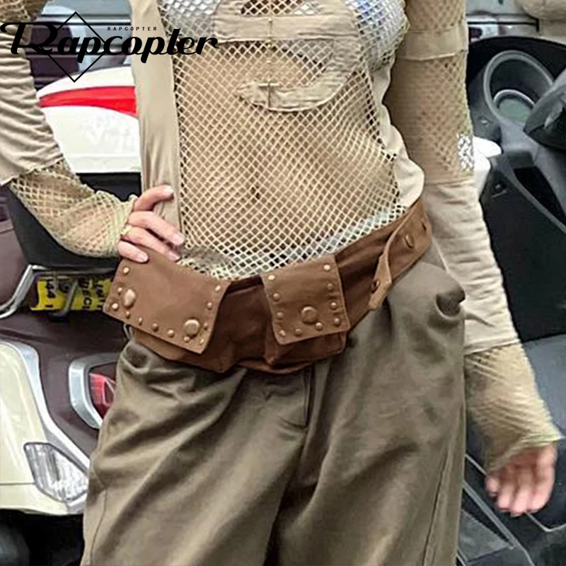 

Rapcopter Vintage Pockets Belt Rivet Adjustable Fashion Streetwear Sashes Women Harajuku Decorative All-Matched Harajuku Belt