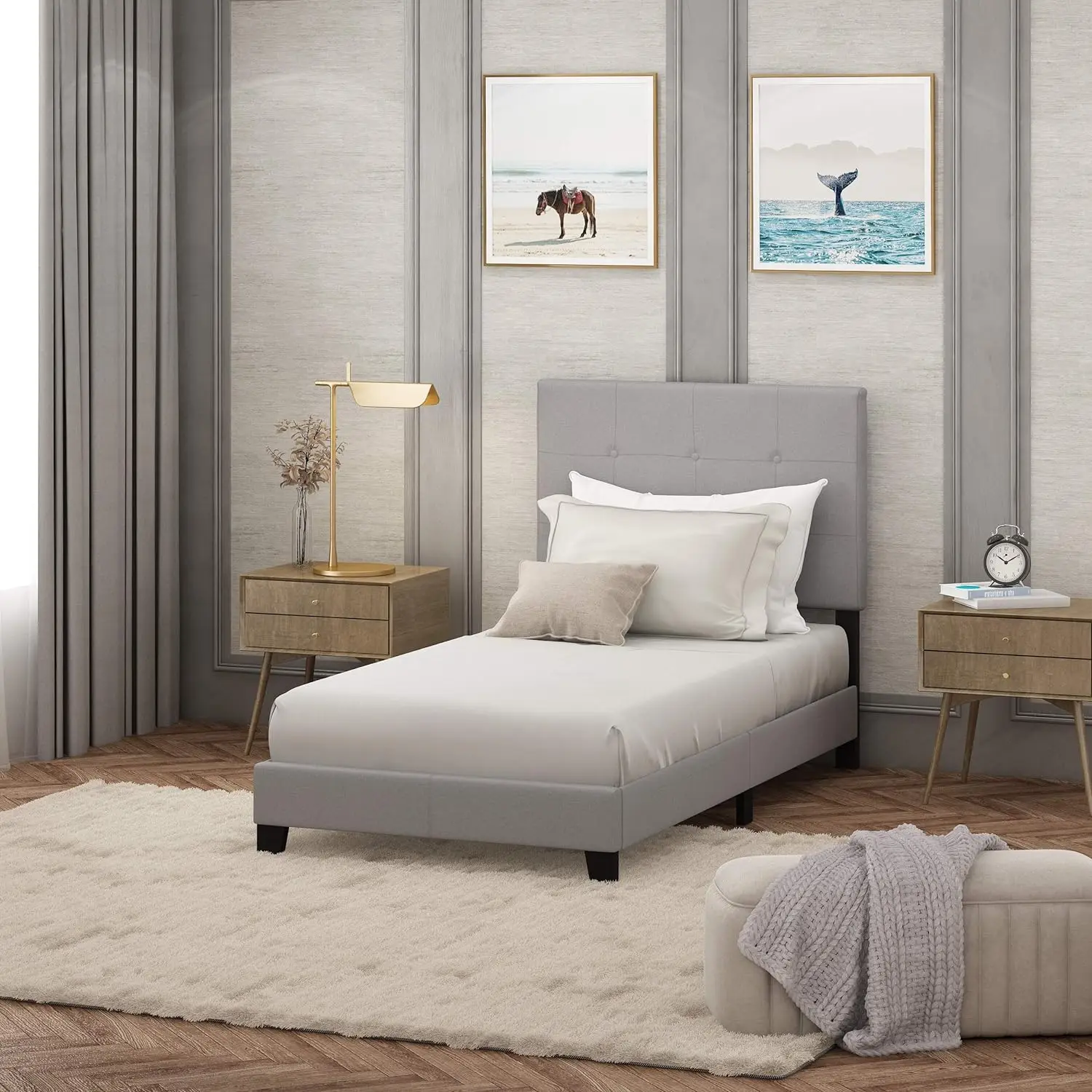 Laval Button Tufted Upholstered Platform Bed Frame, Twin, Glacier bunk bed  smart bed  bed frame queen images - 6