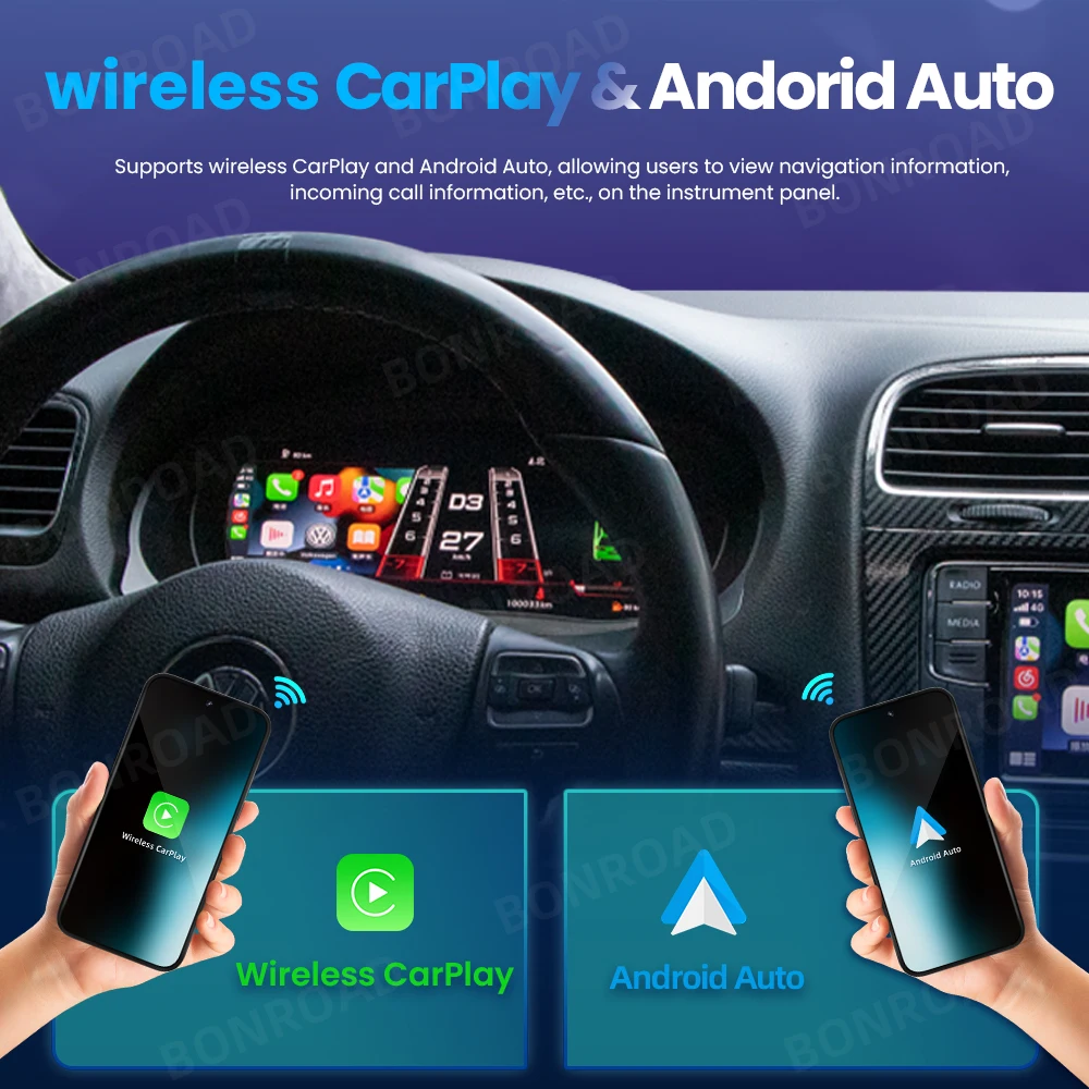 BONROAD Panel de instrumentos digital de 12,3 pulgadas para Volkswagen Golf 7 MK7 2013-2020, panel de instrumentos con velocímetro y cabina virtual LCD con HDMI 6