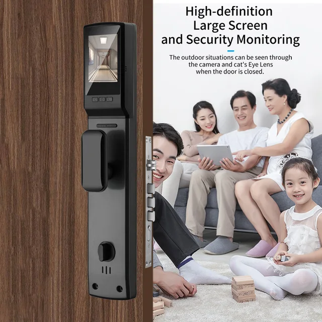 WiFi Tuya APP Voice Intercom Digital Door Lock 3D Face Recognition Fingerprint Password Smart Door Lock With Camera 5