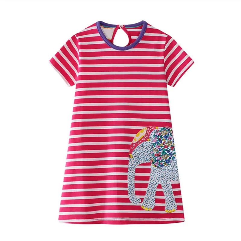 

Jumping Meters 2-7T Summer Short Sleeve Elephant Embroidery Cotton Princess Girls Dresses Baby Birthday Frocks