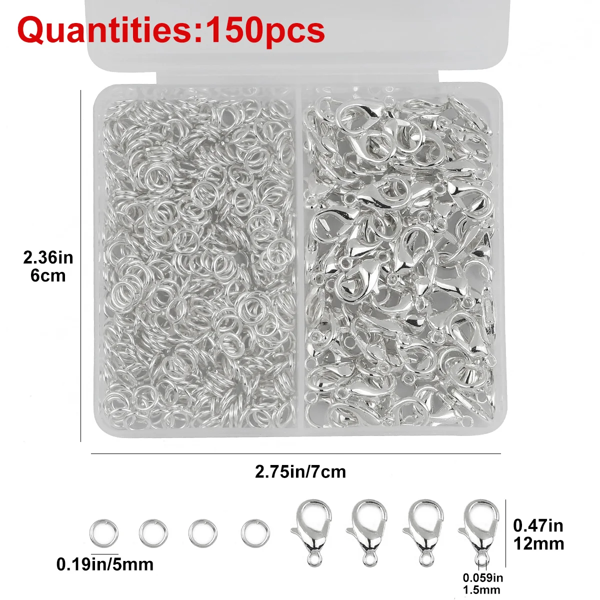 150 teile/schachtel Silber Farbe Karabiner Und Offene Ringe Armbänder Halsketten Stecker DIY Schmuck Machen Zubehör Liefert Kit – Detail 2