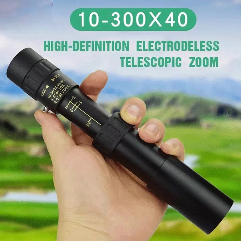 Monocolo Zoom HD 10-300X Portatile – Visione Notturna, Prisma BAK4, 30mm, Con Treppiede E Clip Per Smartphone, Per Caccia E Birdwatching