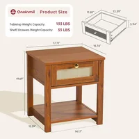 Nightstands Set , End Tables with Rattan Decor Drawers, Bedside Tables in Boho Style, Side Tables with Storage Shelf 2