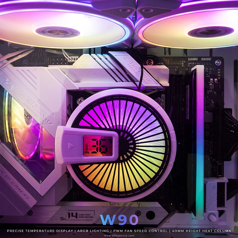 Pwm Cpu Cooler Pin Fan Iluminação Argb 90 mm Exibição de Temperatura Precisa Refrigerador para Cpu Suporte Intel Lga 1700 1200 115x Alseye-w90 - Imagem 3