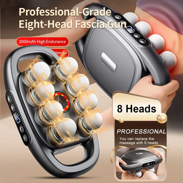 8-Head Fascia Red Light Gun High Frequency Vibration Muscle Relaxation Efficient Shaping Massage Relieve Fatigue Massage Gun