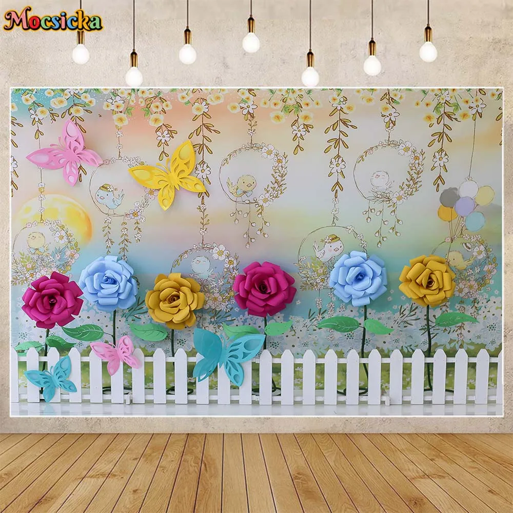 

Mocsicka Photography Background Cartoon Wall Bird Flower Butterfly Baby Kids Newborn Portrait Photo Backdrops Photo Studio Props