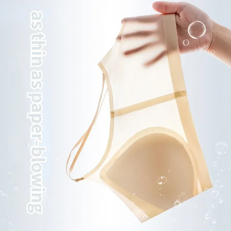 Ultra-Thin Breathable Ice Silk Top Bras Women's M-4XL Plus Size Seamless Solid Back Halter Vest Wrap Bra Small Chest Together 2