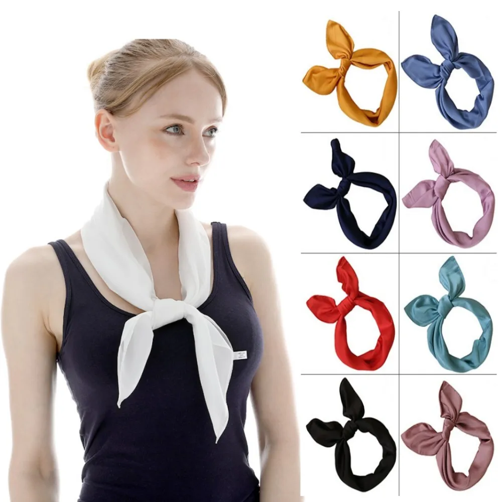 

70*70cm Square Neckerchief Hijab Scarf For Women Silk Satin Headband Hair Scarves Female Solid Colors Shawls Ladies Head Scarfs