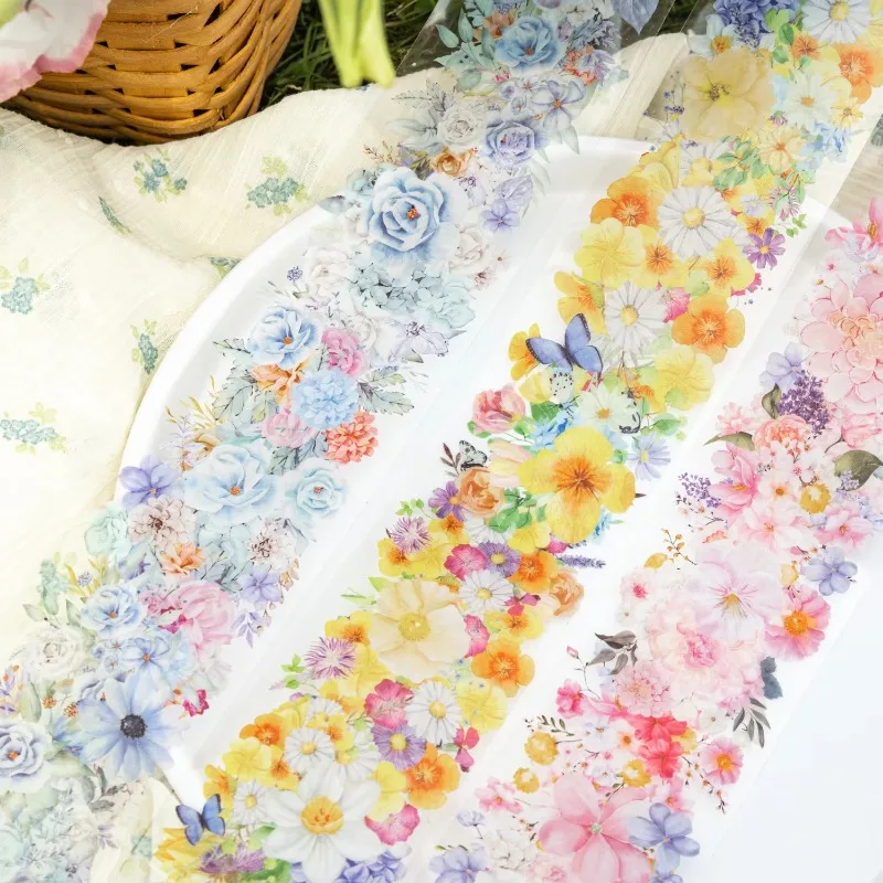 1 롤 2M 바다 작은 신선한 식물 원장 재료 원형 스티커 접착제 라벨 스크랩북 50MM * 2M 꽃을 건너는 테이프