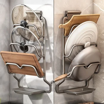 Kitchen Pot Lid Rack Wall-mounted Punch-free Finishing Rack Multi-function Rack Cutting Board Rack Cutting Board Storage Rack 1