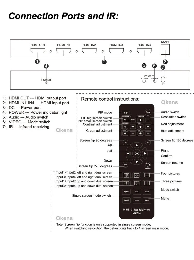 4K 60Hz HDMI 4x1 Quad Multi Viewer 2 4 in 1 Out HDMI Multiviewer Multi Mode Swit