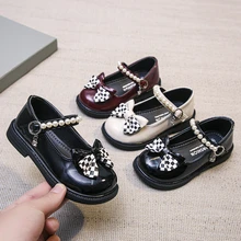 

Pretty Princess Flat Shoes 2022 Spring New Korean Style Bow and Pearls Cute Girls Solid School Mary Janes Hook & Loop for Party