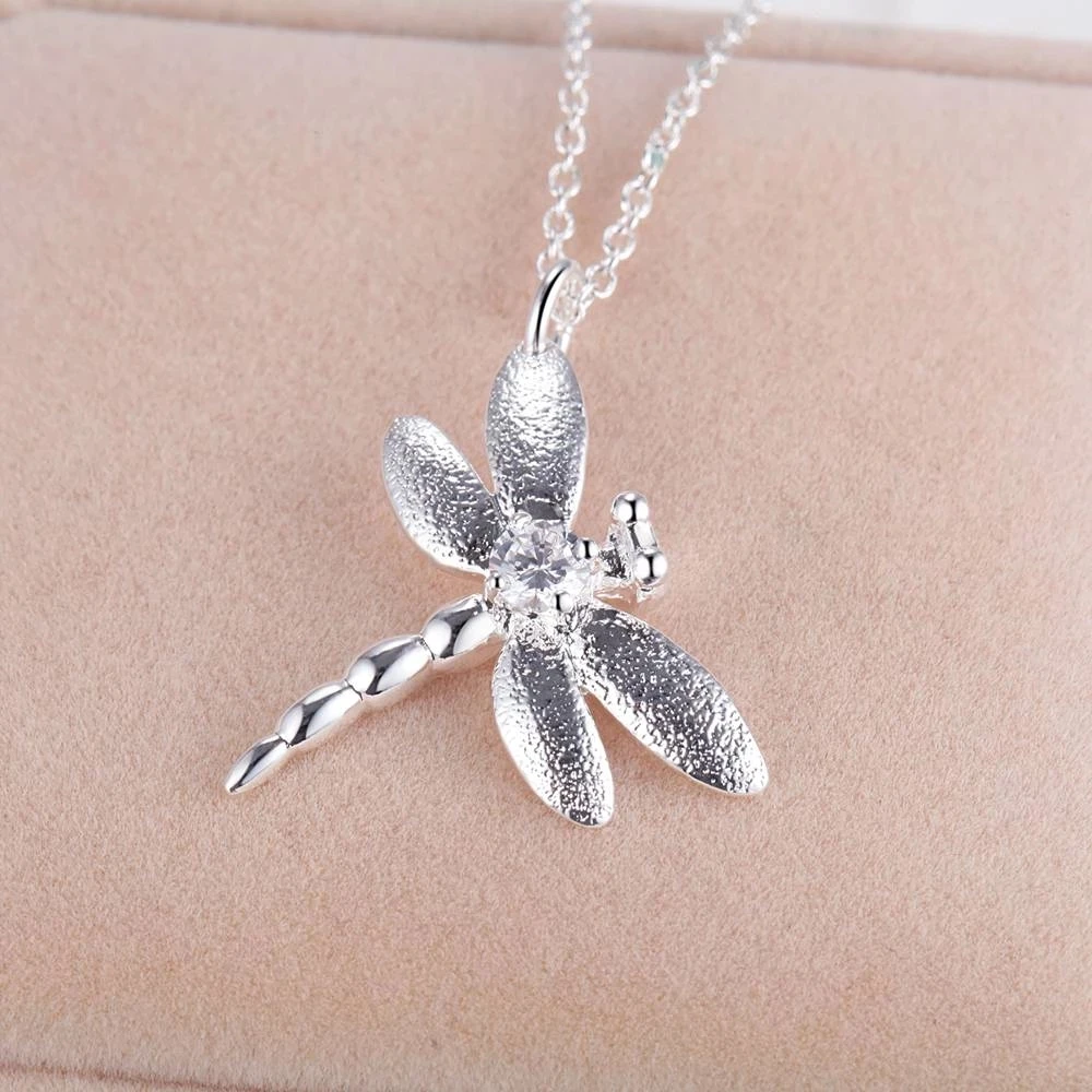 Fashion Party Bruiloft Sieraden Set 925 Sterling Zilver Crystal Dragonfly Hanger Ketting Oorbellen Voor Vrouwen Fijne Kerst Cadeaus