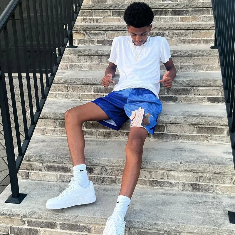 New American Casual Basketball Shorts Street Style Trendy Brand Popular Mesh Four-Fold Cross Shorts Sports Leisure Pants