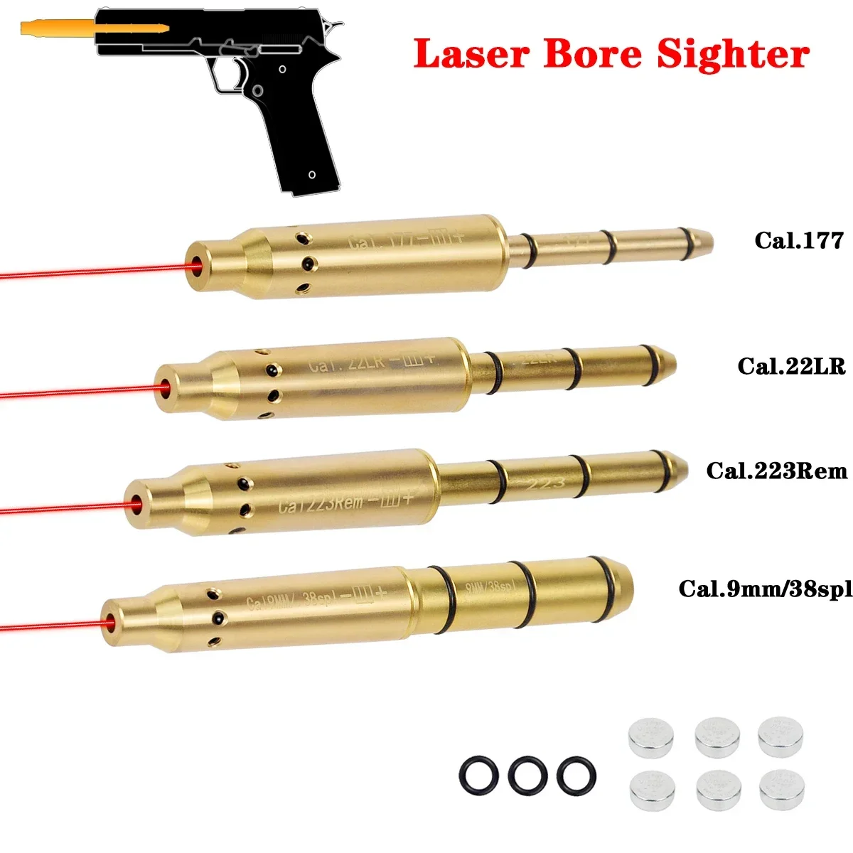 Red Laser Boresighter 9mm .38spl .223Rem .177 22LR Cal Training Bullets Hunting Handgun Bore sight Tactical Shotgun Accessories ppt tactical red laser sight black color fit 21 2mm rail for hunting rifle gs20 0048