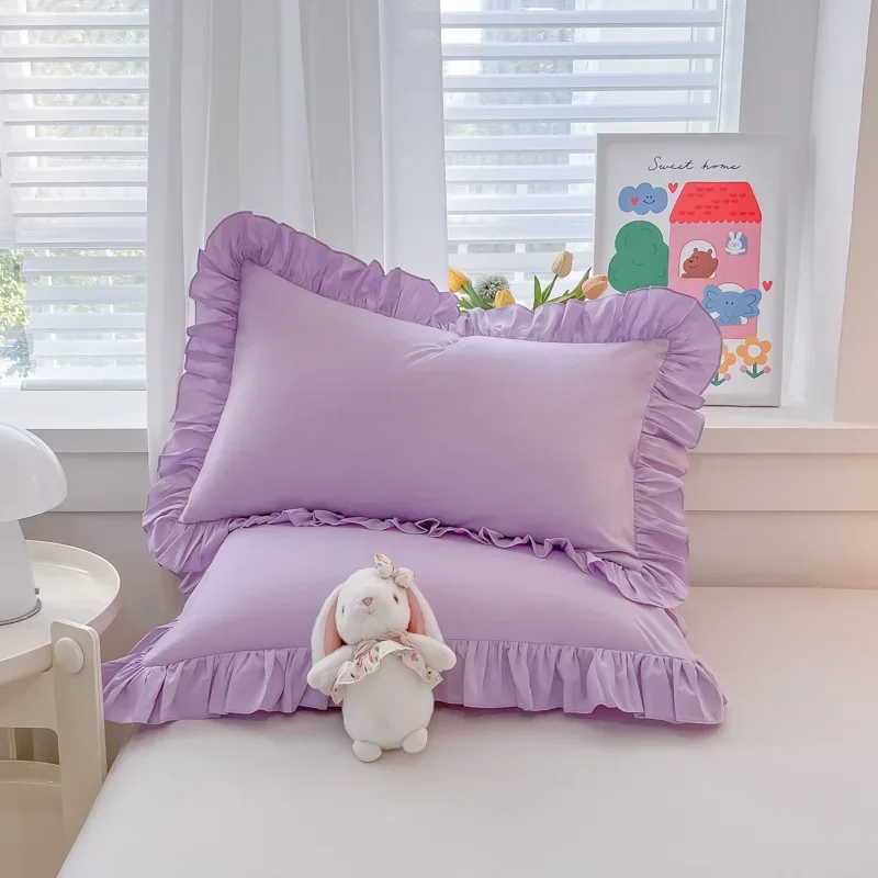 

48x74cm Pillowcase Home Bedding Super Soft Plaid Pillow Cover Ruffled Pillow Case Dorm Girl Room Decoration 2pcs