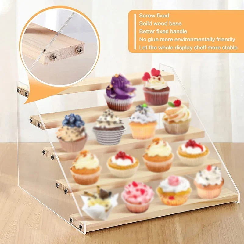 3-5 Layer Acrylic Wood Display Stand Cupcakes Perfume Cosmetic Holder Showcase Organizer Doll Mini Figure Toy Model Storage Rack 3