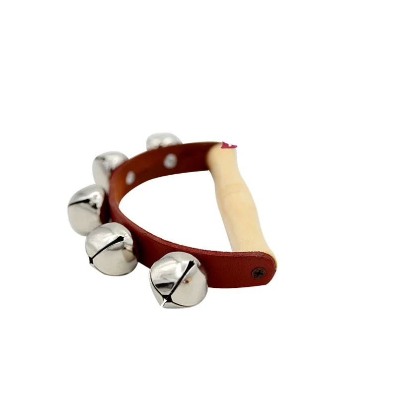 Orff instruments 5-Bells Stick Shaker Percussion instrument Leather+wooden hand bell Dance props baby rammelaars handvat gifts