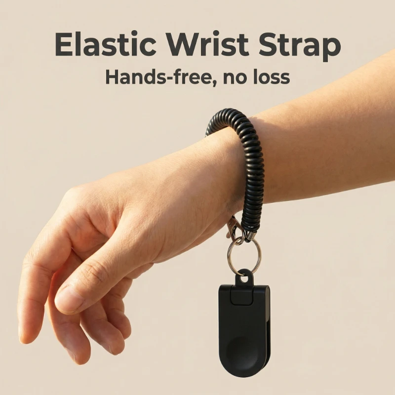 1 Dog Training Snap Button Pet Command Device, Pet Whistle with Black Wrist Strap, Made of ABS Material, Stainless Steel Spring, 1
