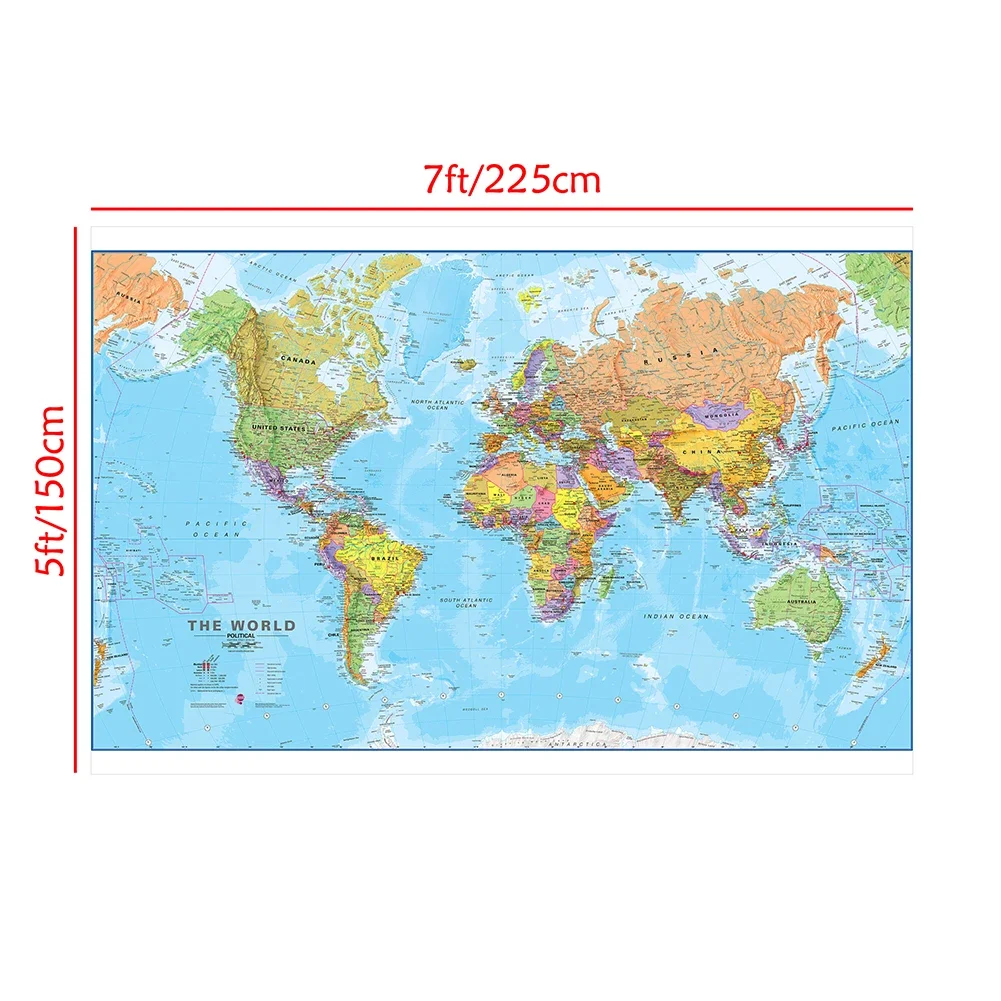 World Map Wall Decor Art Poster Non-woven Canvas Painting 225*150cm 7.5x5ft Living Room Hanging Picture Home School Supplies