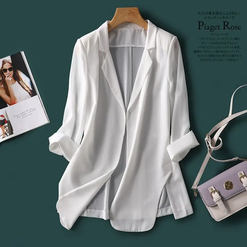 

Womens Chiffon Thin Blazer 2023 New Summer All-match Sunscreen Air Conditioning Shirts Elegant Solid Cardigan Coat for Female