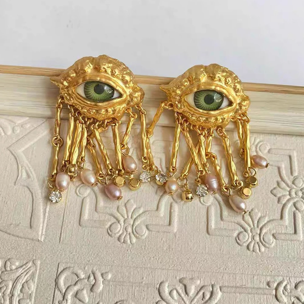 S11902e294fb6449d9a8d89637a1134cbg French Retro Unique Personality Exaggerated Eyes And Earrings Pearl Rhinestone Tassel Earrings Women's Jewelry Party Accessories Mallzona