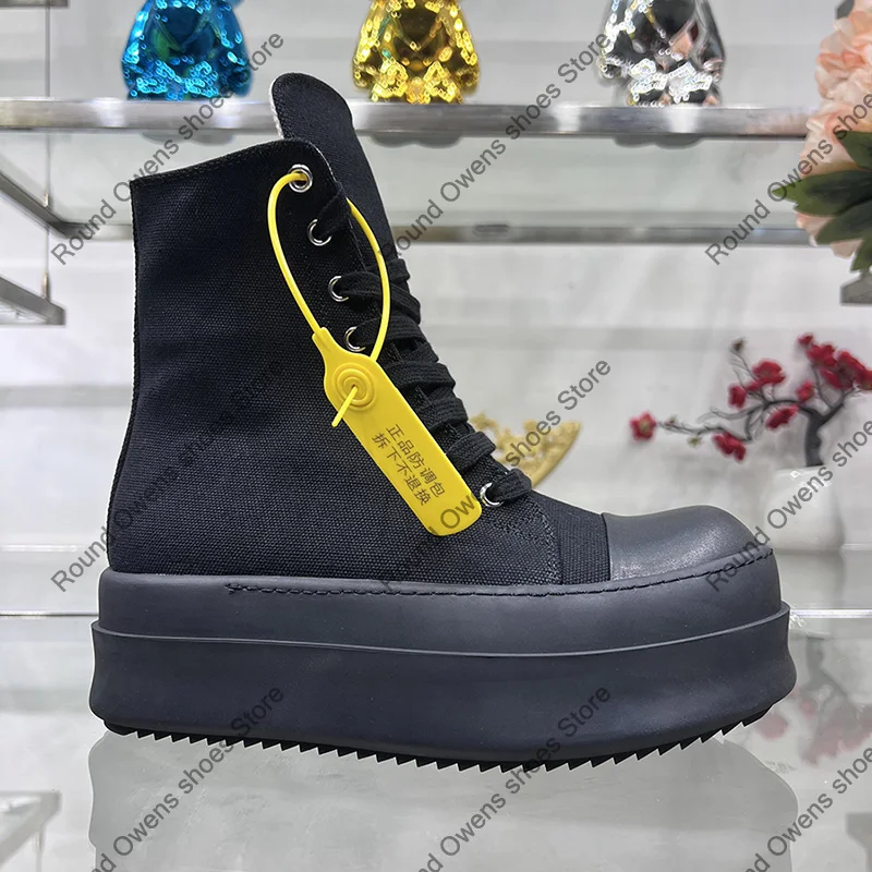 

High Top Casual shoes Men Canvas Double Layered Thick Sole Black dark Shadow High Street Luxury Sneakers Ro Ankle Boots Women