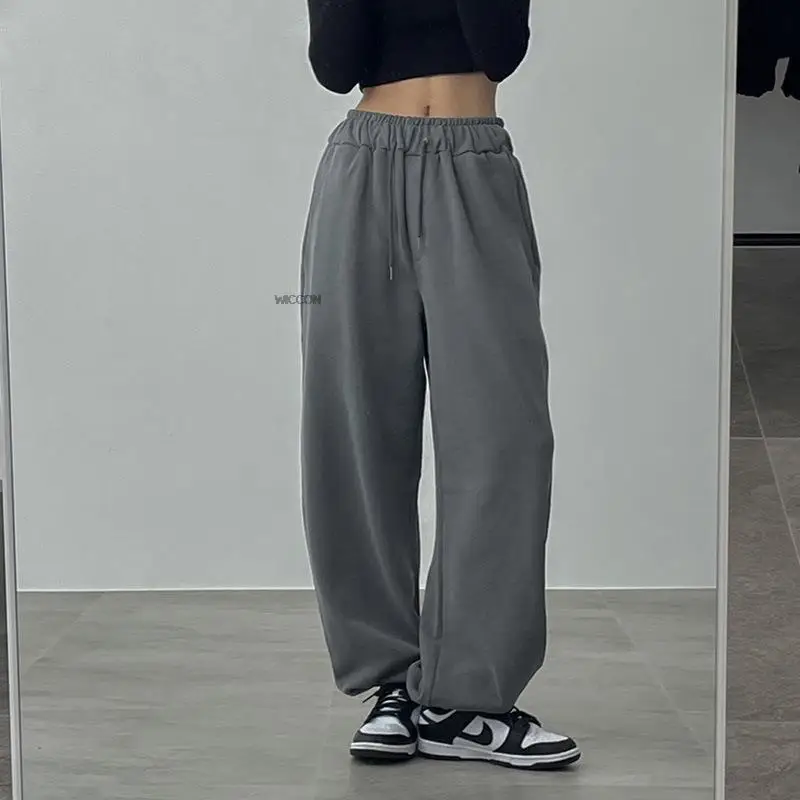 dickies pants 2022 Women's Pants High Street Retro Grey Wide Leg Women's Sportswear High Waisted Trousers Y2k Oversized Pants sweatpants