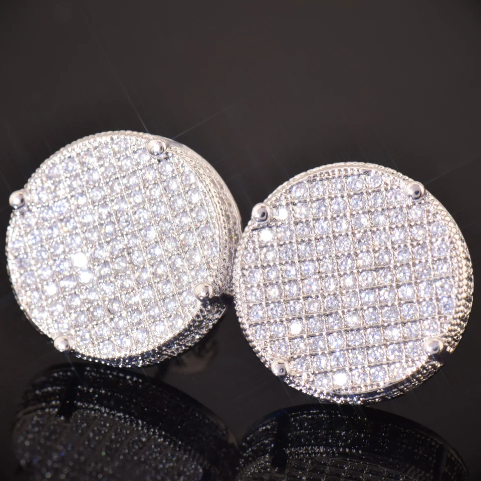 14MM Big Round Stud Earrings Gold Hip Hop Jewelry