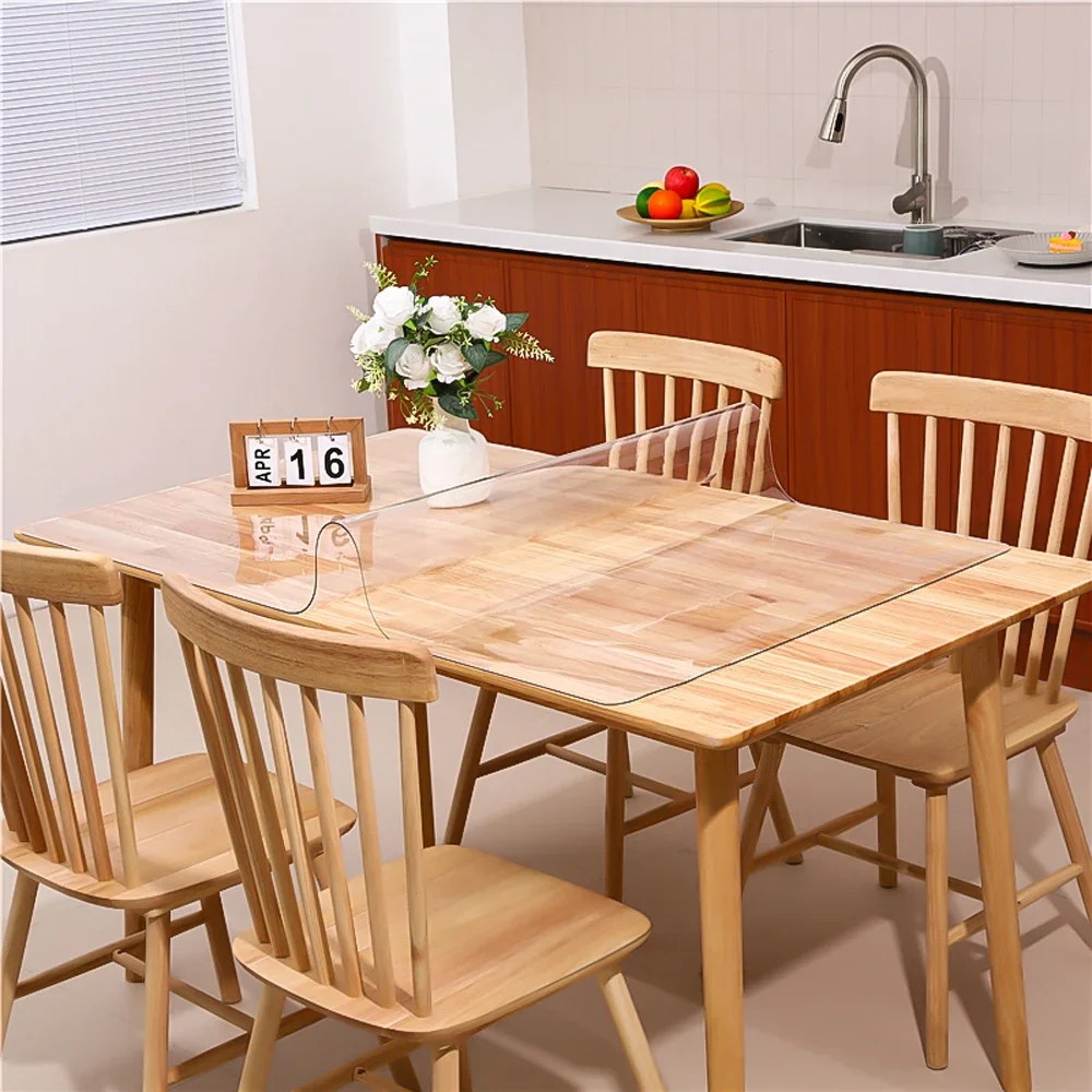 PVC transparent tablecloth with a thickness, heat-resistant, waterproof, and oil resistant dining table mat, 1pc 2