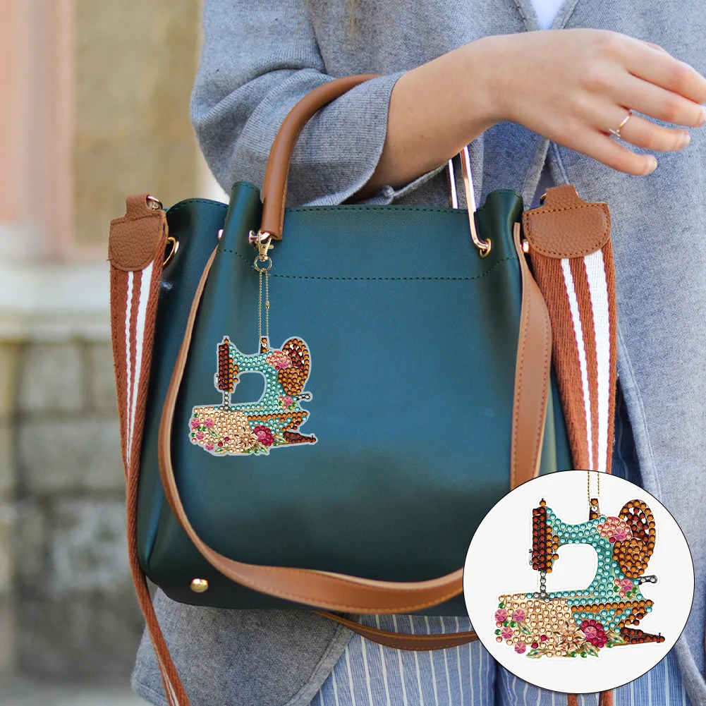 DIY Diamond Art Key Rings Double Sided 6pcs Full Drill Diamonds Pendants Special Shaped Sewing Machine for Beginners Home Decor