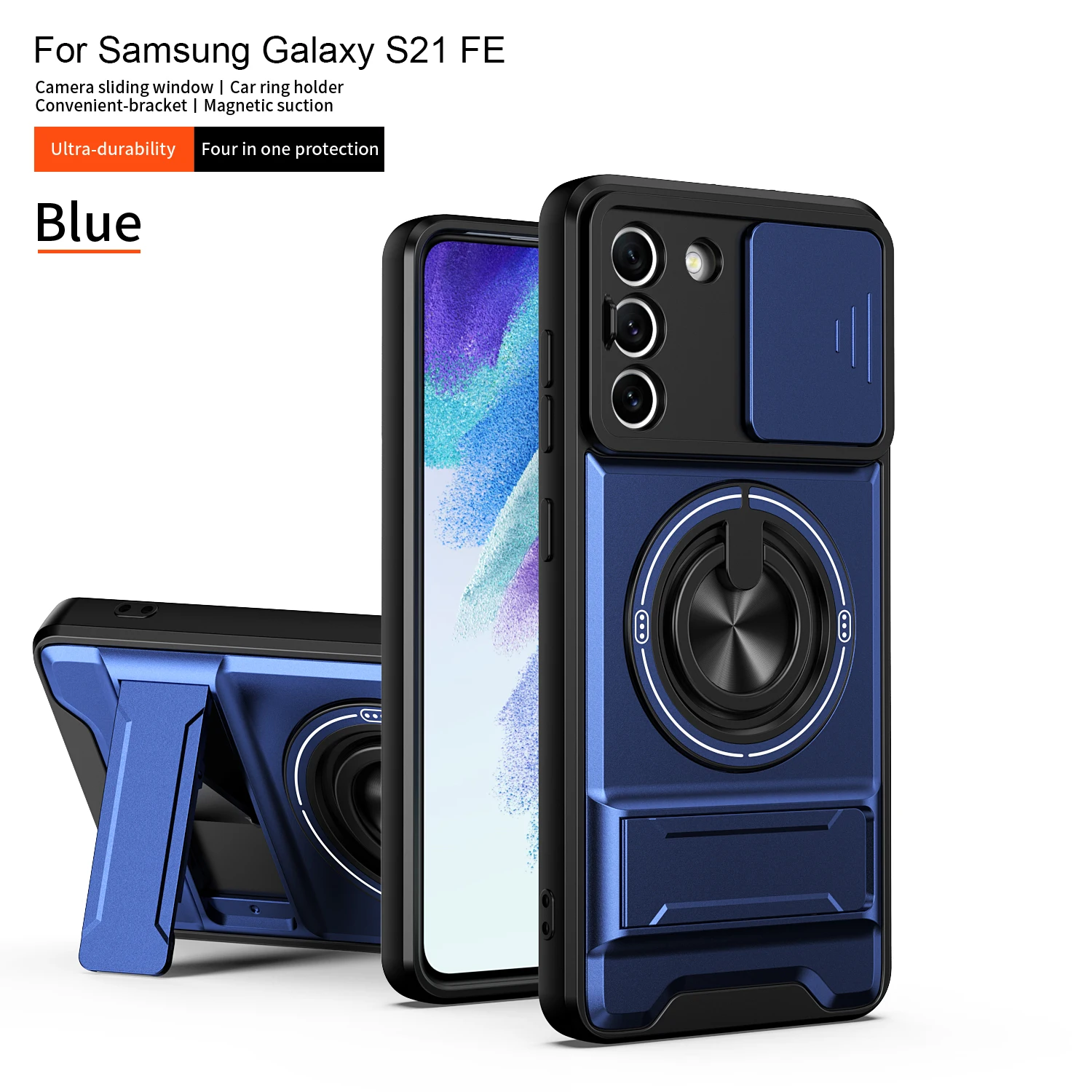 Magnetic Military Armor Phone Case with Foldable Holder and Camera Protection