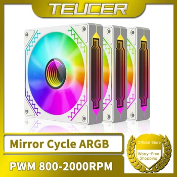 TEUCER Prism12025 PC 케이스 팬, 120mm 5V 3 핀 ARGB 순환 거울 조명 효과, PWM 800-2000RPM 냉각 팬