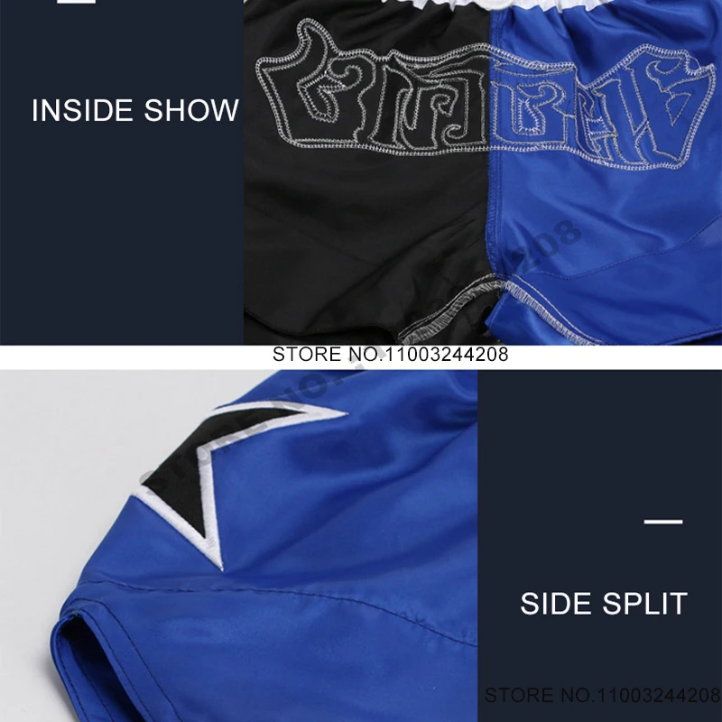 Thai Boxing Shorts Child Embroidery Gym Muay Thai Shorts Men Women Black White Kickboxing Pants Cage Fight Martial Arts Clothes