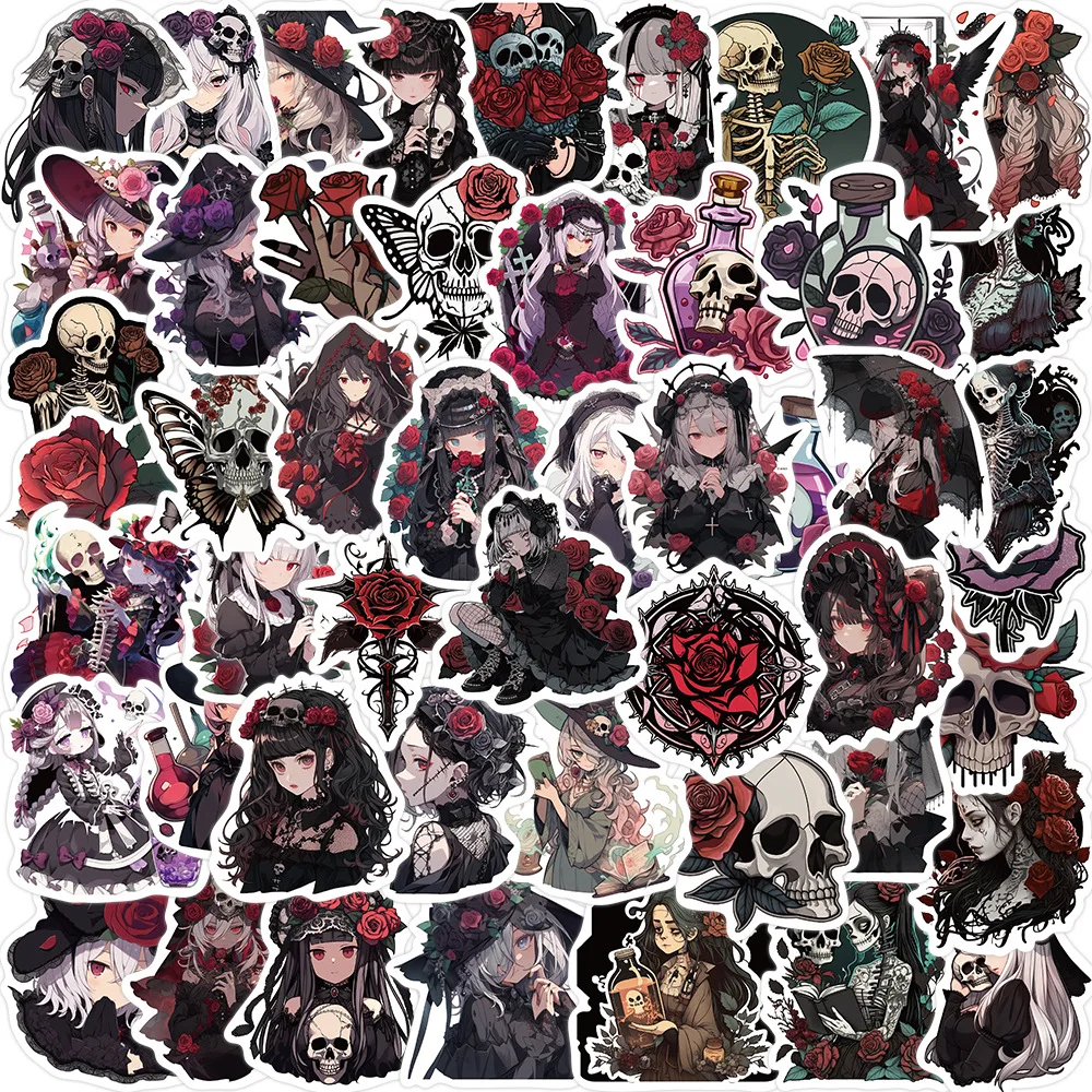 

50Pcs Graffiti Decoration Sticker Gothic Rose Girl Series DIY Guitar Luggage Case Laptop Cool Waterproof Sticker Bag