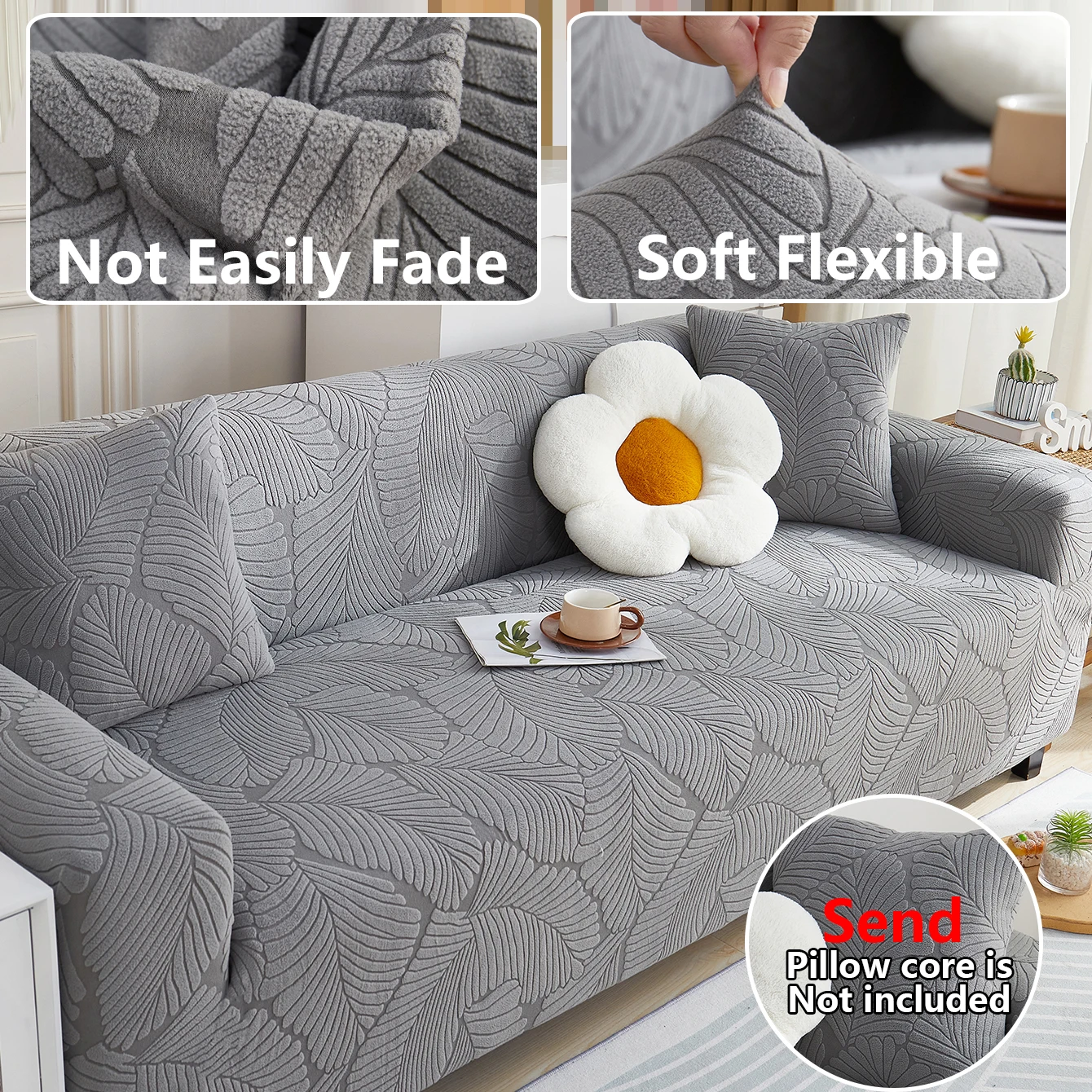 1pc pure color simple jacquard sofa cover anti-scratch non-slip all-season all-in-one wrapped seat protective cover