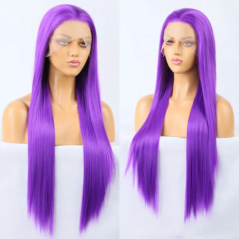 

Длинные прямые синтетические парики на сетке спереди от bomshell фиолетового цвета, безклеевые высококачественные устойчивые волосы из натурального волокна для белых женщин, парики