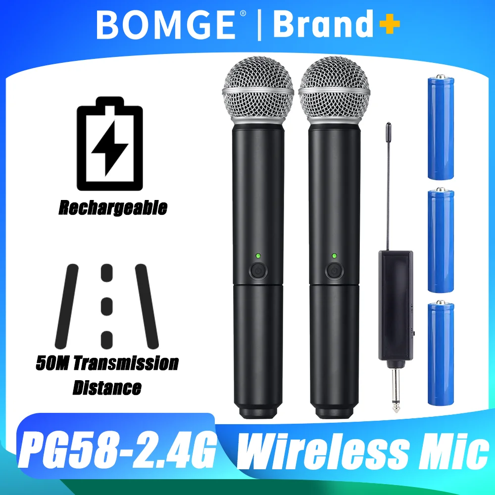 Microfono Wireless Dinamico Portatile per Karaoke con Ricevitore Ricaricabile per Matrimoni, Feste, Chiese e Club