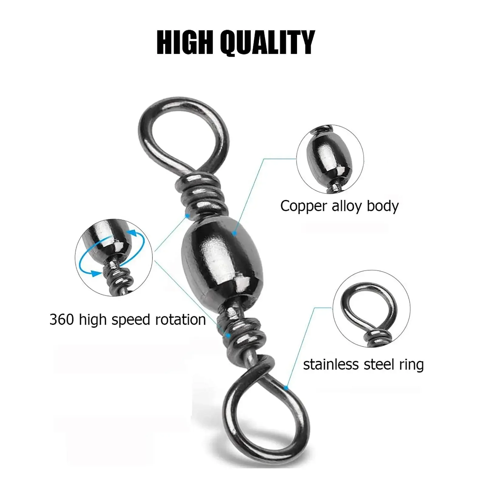 Fishing Swivel Rolling Barrel Swivels Stainless Steel Sea Fishing Hook Connector 200pcs/lot Size 10 8 6 4 2 1/0 fishing swivels fishing accessories fishing tackle fishing tools fishing tool fishing line connectors