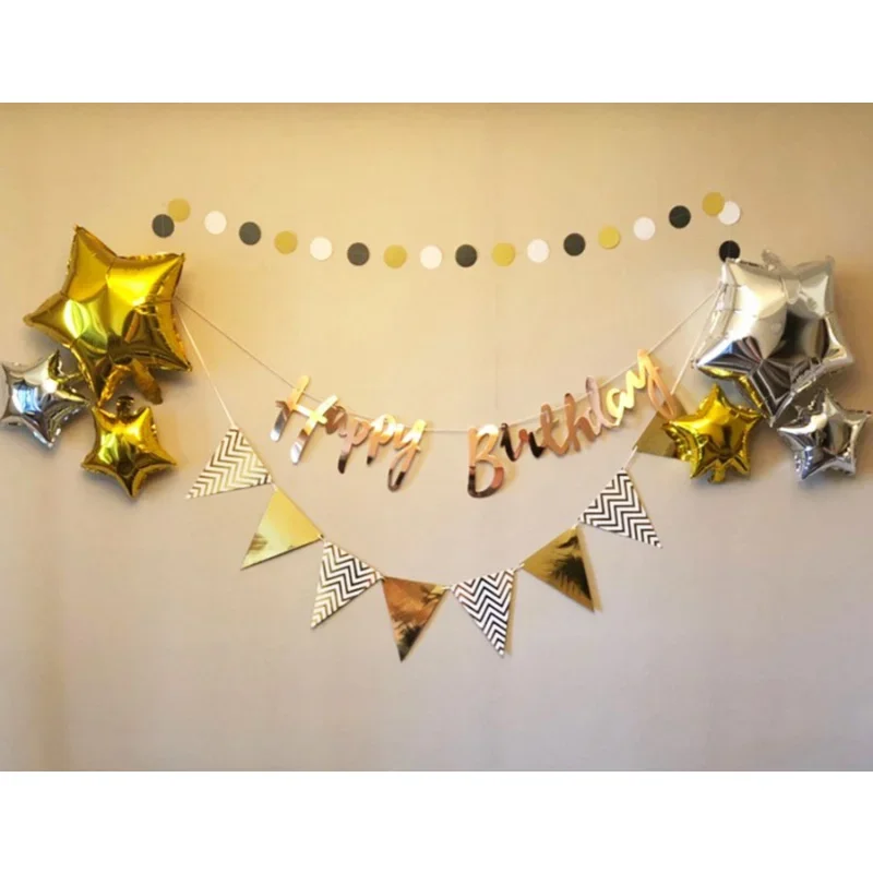 Party Decorations 5m Happy Birthday Banner Bunting Paper Birthday Wedding Party Hanging Garland Home Sign Baby Shower
